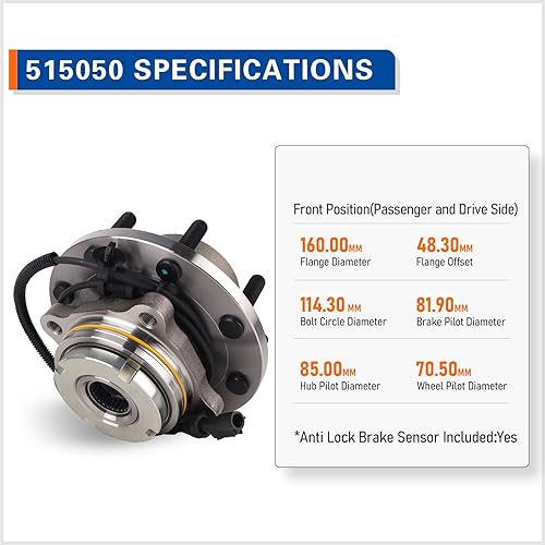 Miniatura 4 de MACEL 515050 Conjunto de rodamiento de cubo de rueda delantera compatible con Ford Explorer 2002-2005, Lincoln Aviator 2003-2005, Mercury