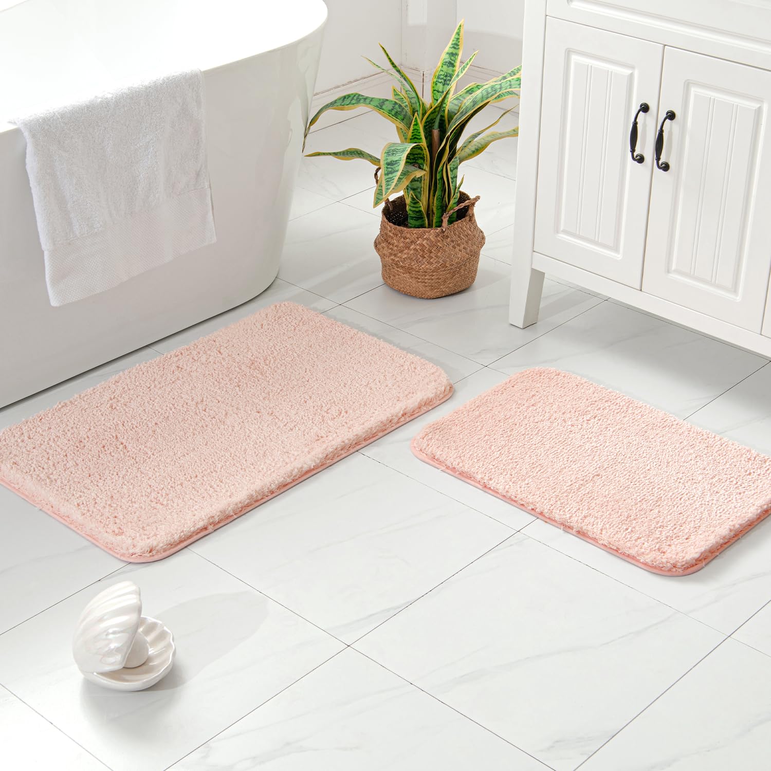 MIULEE Microfiber Bathroom Rugs and Mats Sets 2 Pieces Extra Thick Non Slip Bath Mat Absorbent Soft Shaggy Washable Quick Dry Rug for Bath Room Floor