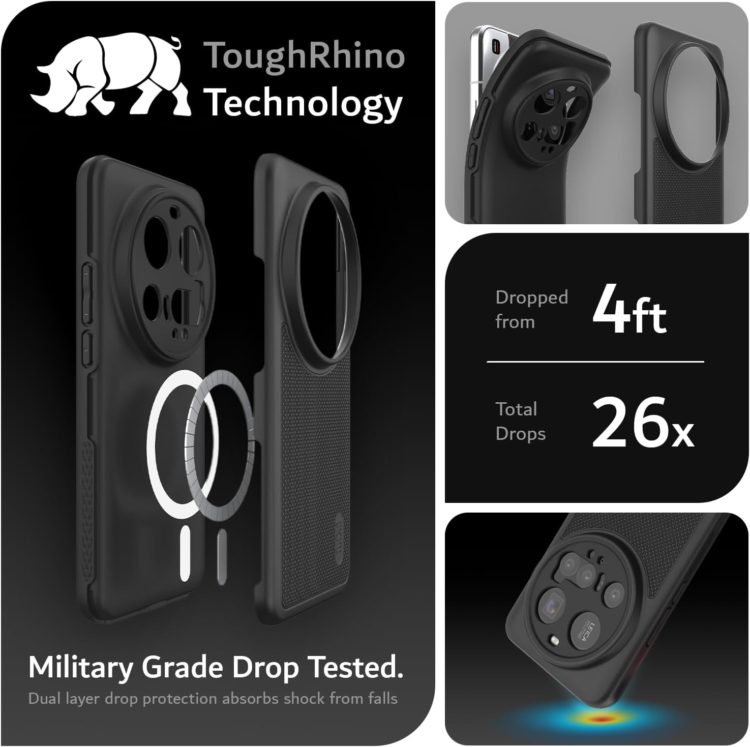 TUDIA DualShield Grip Designed for Xiaomi 15 Ultra 5G Case (2025), [MergeGrip] Military Grade Dual Layer Shockproof Slim Tough Heavy Duty Protective Phone Case Cover (Black, Magsafe)