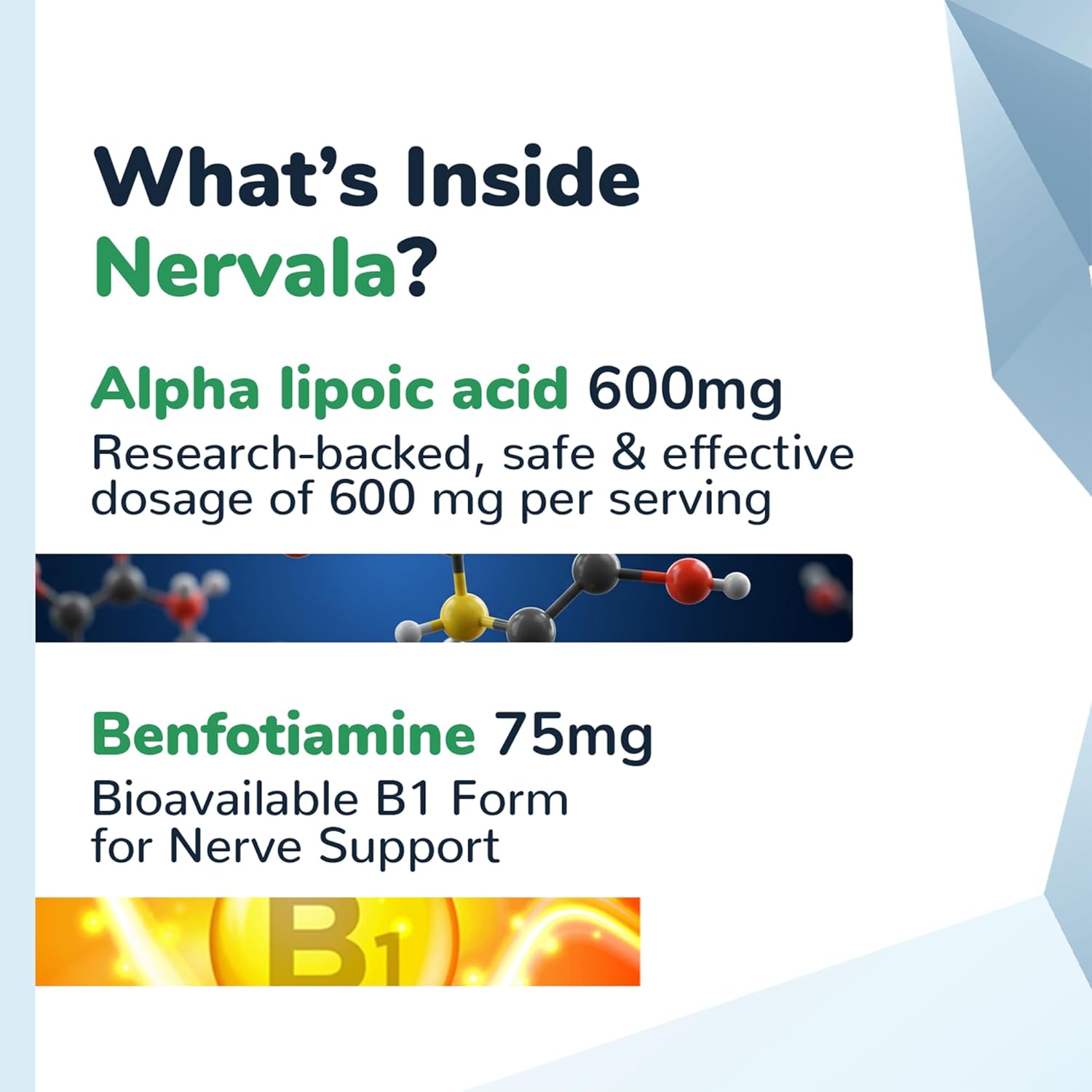 Nervala - Alpha Lipoic Acid 600mg - ALA Supplement Antioxidant for Nerve, Energy & Circulation Support- Extra Strength with Benfotiamine - Made in USA, Lab Tested - 30 Capsules, 1 Month Supply