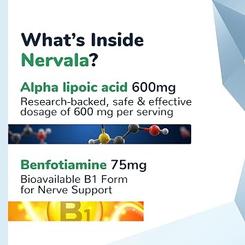 Nervala - Alpha Lipoic Acid 600mg - ALA Supplement Antioxidant for Nerve, Energy & Circulation Support- Extra Strength with Benfotiamine - Made in USA, Lab Tested - 30 Capsules, 1 Month Supply