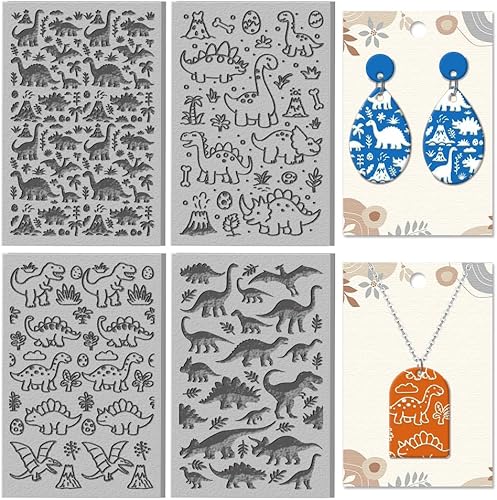 CHGCRAFT 4 hojas de textura de arcilla de dinosaurios, patrón de volcanes, hojas de textura de arcilla polimérica, herramientas de bricolaje para