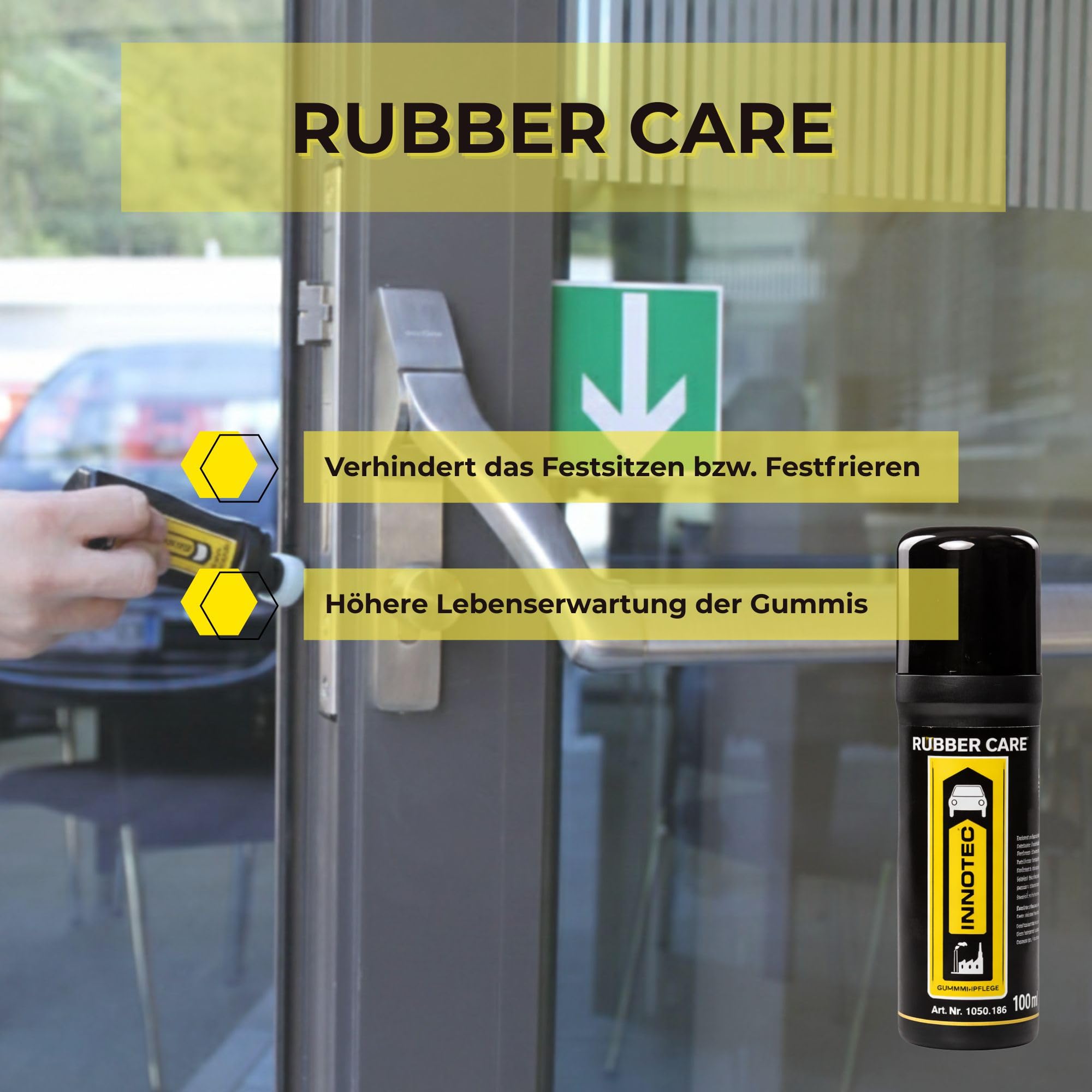 4 Stück INNOTEC Rubber Care 100 ml – Gummipflege-Roller zur Pflege von Fahrzeugdichtungen, Türgummis, Fensterrahmen & anderen Gummioberflächen – verhindert Austrocknung, Rissbildung & Festfrierung