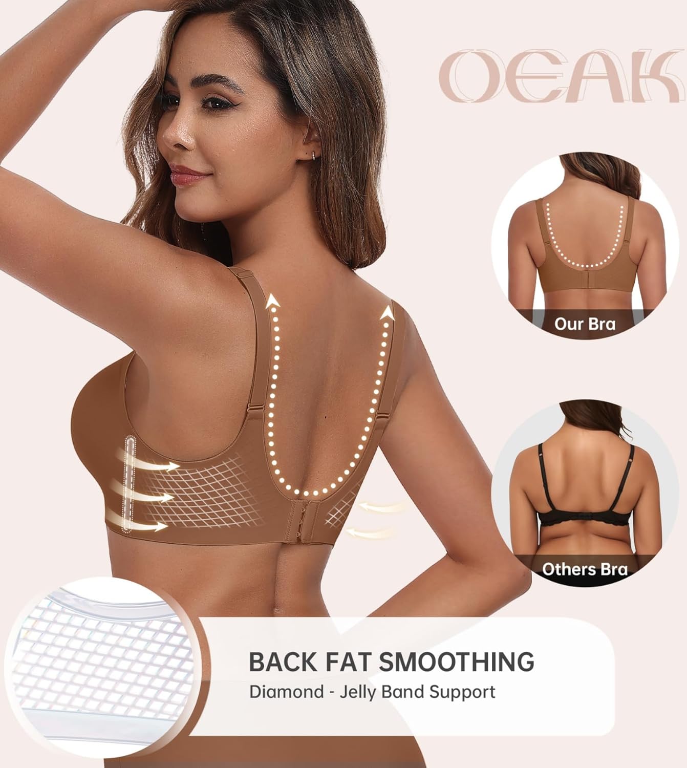 OEAK Womens Comfortable Bra Push Up Bras Wireless Support Lift Brassiere V Neck Full Coverage Everyday Seamless Tshirt Bras - Image 2