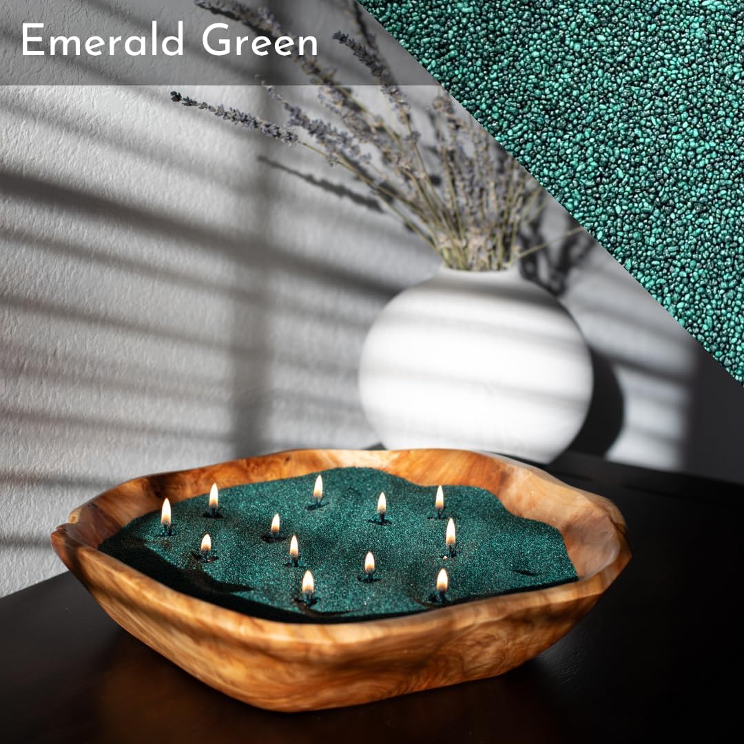 Foton Pearled Candle Refill Bag 16oz - Emerald Green Unscented Non Toxic Luxury Long Lasting Powder Candles - Refillable Candle Sand with 15 Wicks for Candle Making