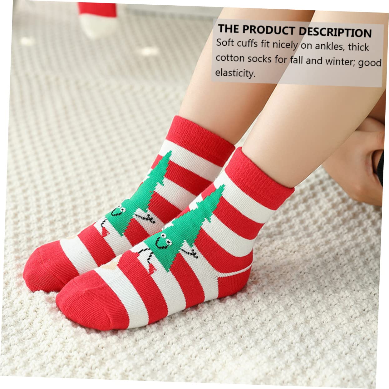 Healvian 5 Pares de Calcetines Navideños Rojos de Algodón para Niños de 6-8 Años, Medias Gruesas y Suaves Dibujos Animados para Cumpleaños y Navidad