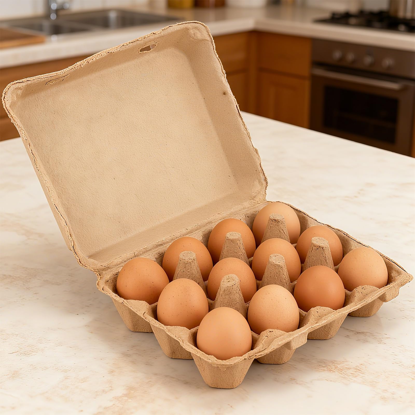 50 cajas de cartón para huevos de 12 huevos, cartón marrón, 19 x 17 x 7 cm, para el transporte y almacenamiento de huevos