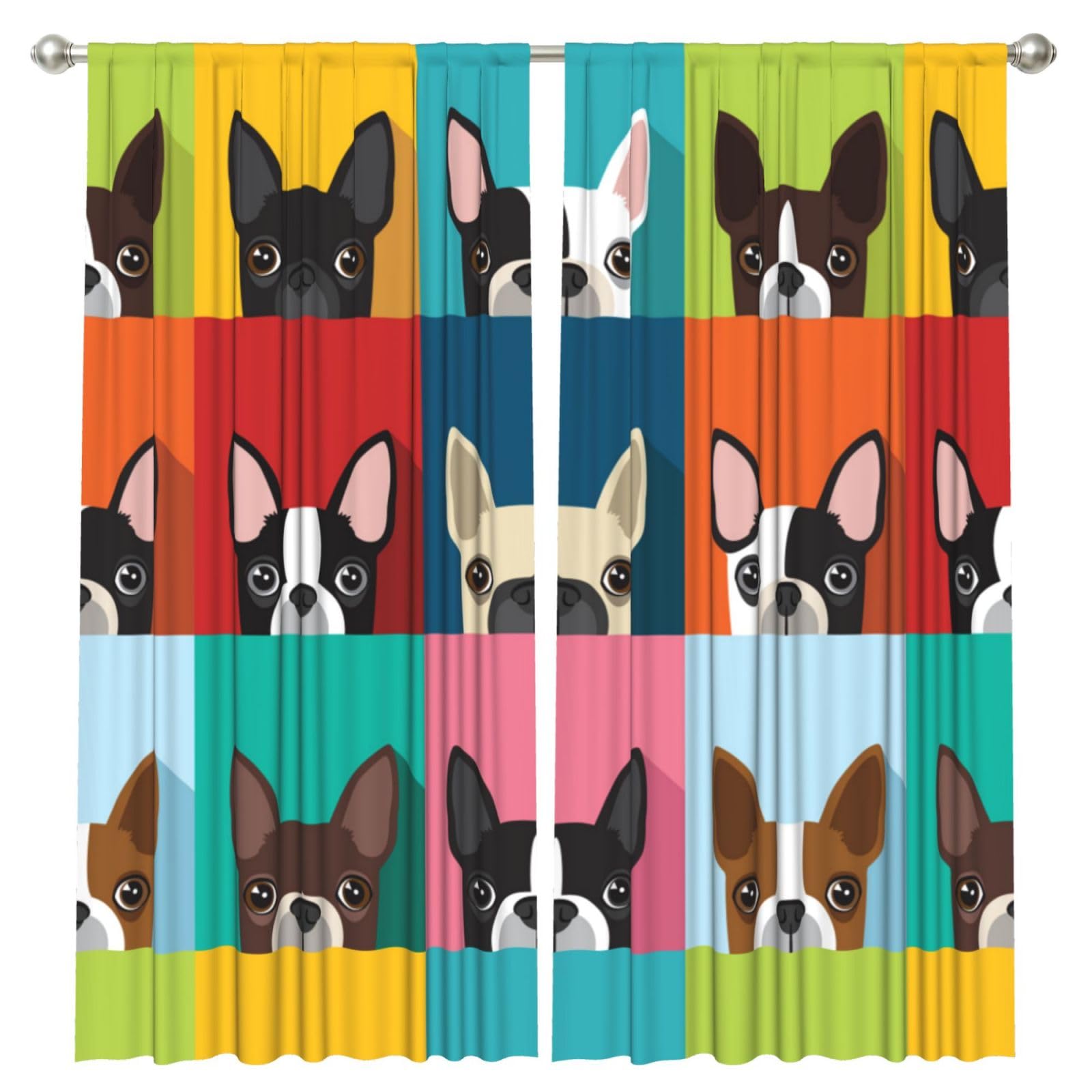 InOmak Colorful Boston Terrier Print, 2 Panels Window Curtains 52 x 84 Inch Blackout Curtains for Living Room Bedroom