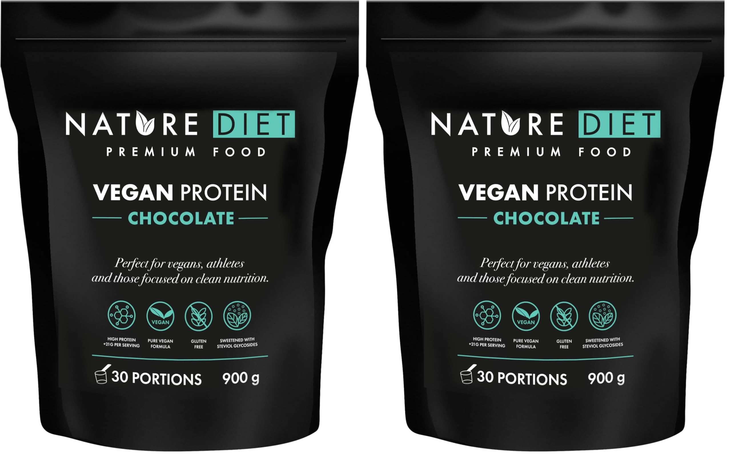 Nature Diet Veganes Proteinpulver Schokolade | 900 g | Hochwertiges Protein | 21 g Protein pro Portion | 30 Portionen | Erbsen- & Hanfprotein | Reine, Pflanzliche & Glutenfreie Formel (Packung mit 2)