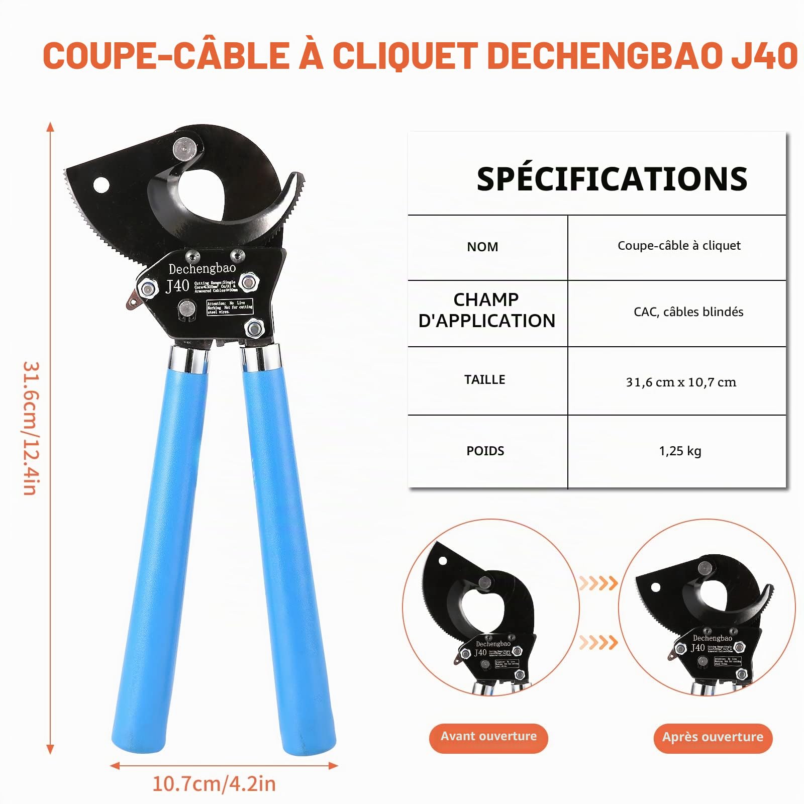 J40 Coupe-fil robuste pour câble en aluminium et cuivre jusqu'à 400 mm²