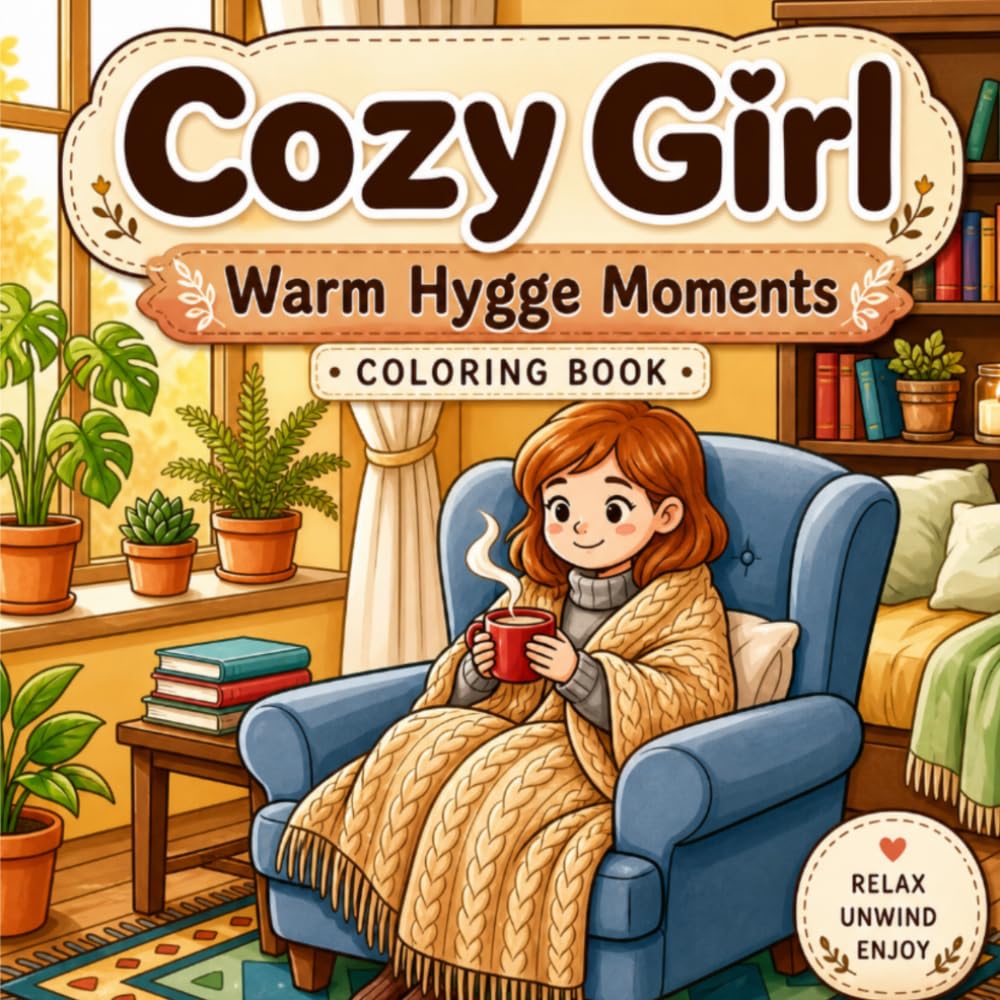 Cozy Girl: Warm Hygge Moments Coloring Book: Bold and Easy Coloring Pages for Stress Relief and Relaxation with Cute Minimalist Designs.