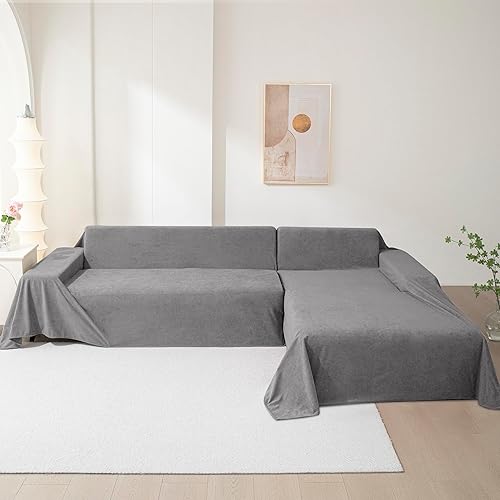 Miniatura 9 de MEETSKY Funda de sofá para sofá de 3 cojines, a prueba de arañazos, lavable, protector para sofá modular para perros, funda suave en forma de L para