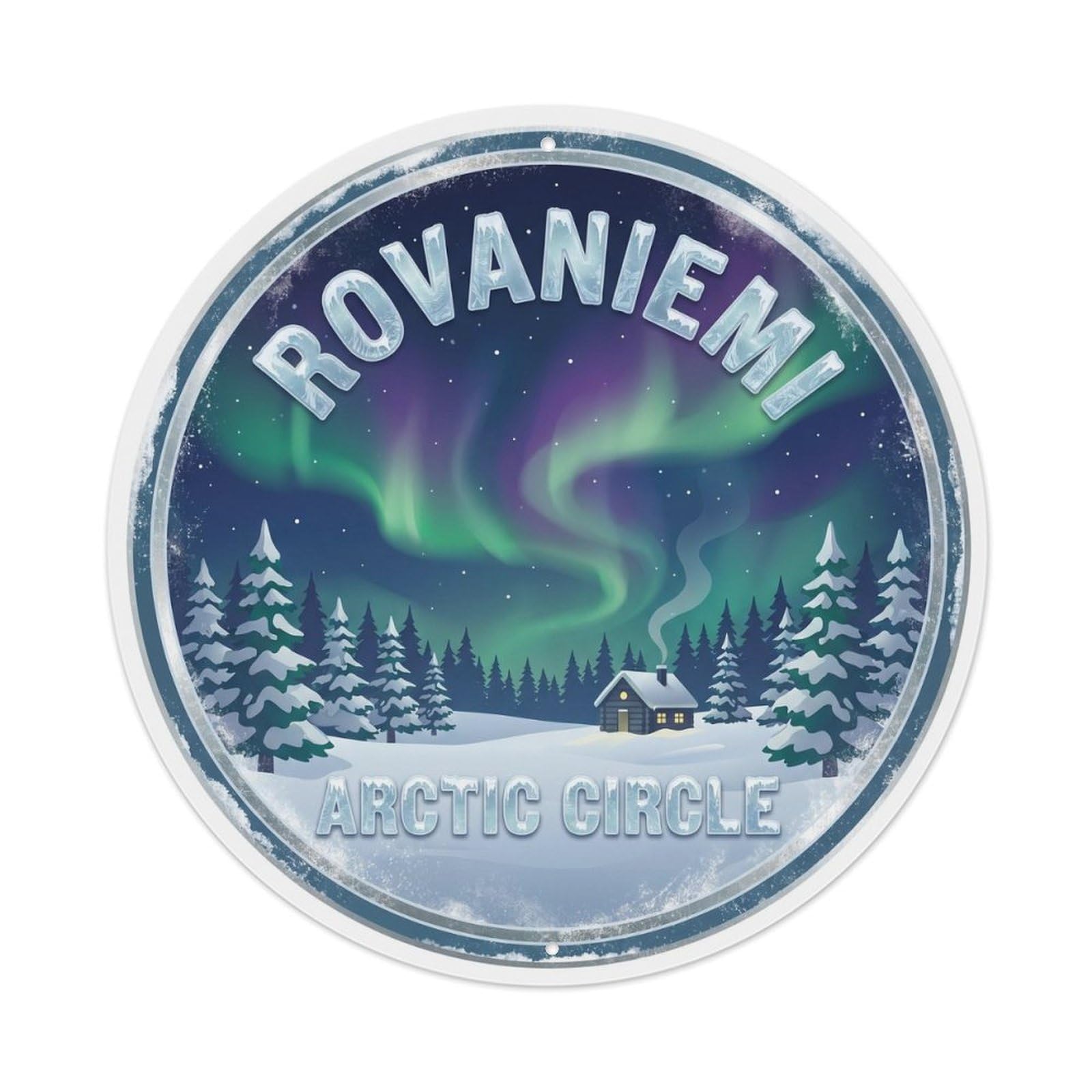Vintage Travel Rovaniemi Lapland Finland Metal Tin Sign Plaque Wall Decor for Cafe, Club Bar, Office, Home Garden Round Metal Poster 8x8Inch