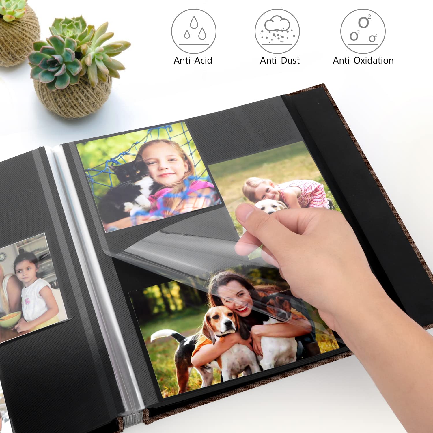 Zesthouse Álbum de fotos autoadhesivo, 60 páginas magnéticas para álbumes de recortes con página adhesiva, álbum de fotos con capacidad para 8 x 10, 5 x 7, 4 x 6 y 6 x 8 y 3 x 5, ideal para bodas