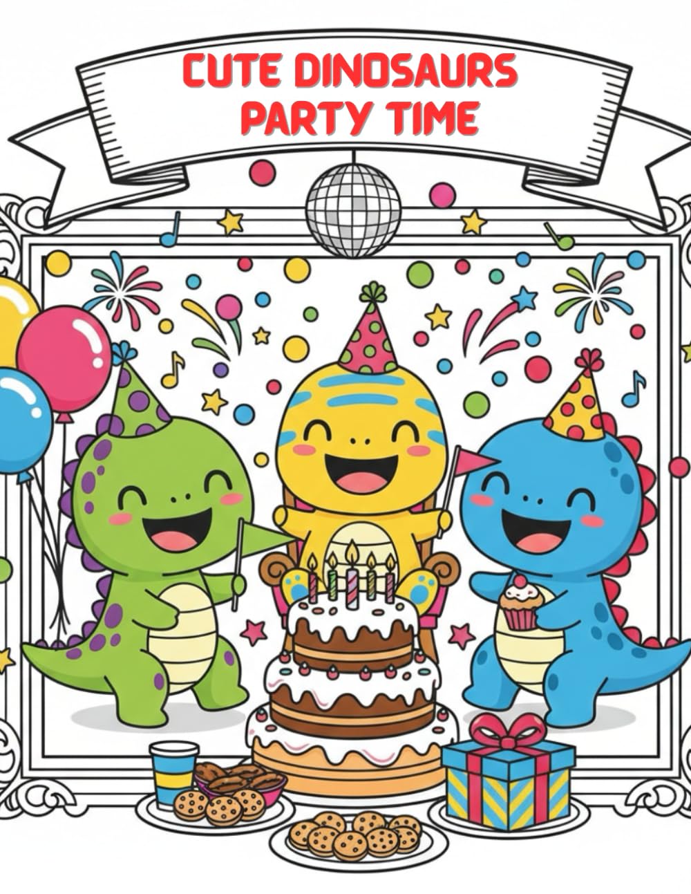 Cute Dinosaurs – Party Time: A Fun Coloring Book for Kids with Adorable Dino Friends, Balloons, Cakes & Celebration Scenes (Ages 3–7) (cute dino)