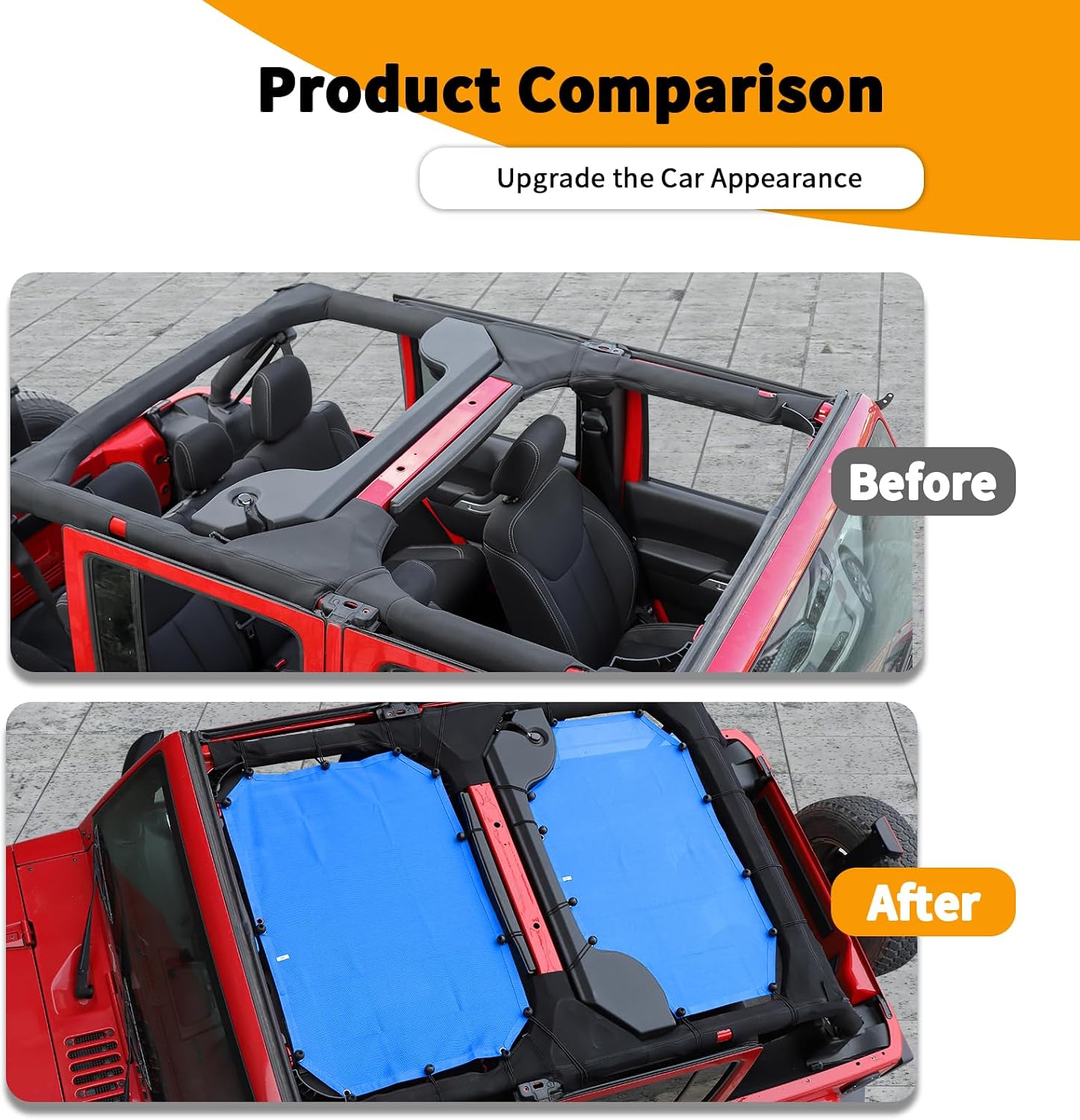 Hoolcar Front & Rear Sun Shade Mesh for Jeep Wrangler JK Unlimited (2007-2017) 4 Doors - American Flag Sunshade Screen JKU Top Cover UV Blocker, Blue
