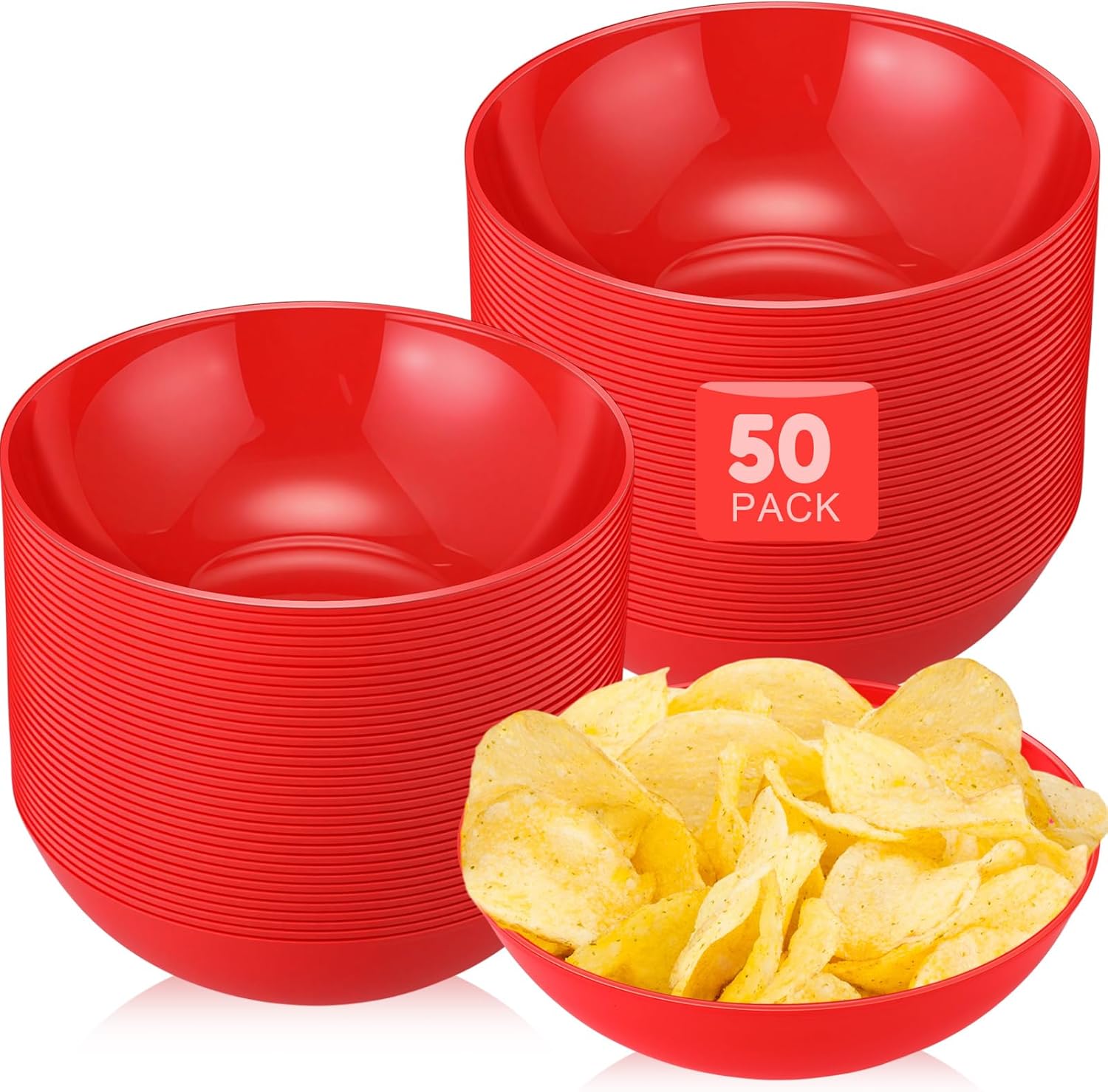 Newtay 50 Pcs 12 oz Red Plastic Bowls Bulk Disposable Plastic Party Bowls Dessert Serving Tableware Plates Birthday Party Supplies for 4th of July BBQ Picnic Chips Salad Ice Cream Candy Weddings