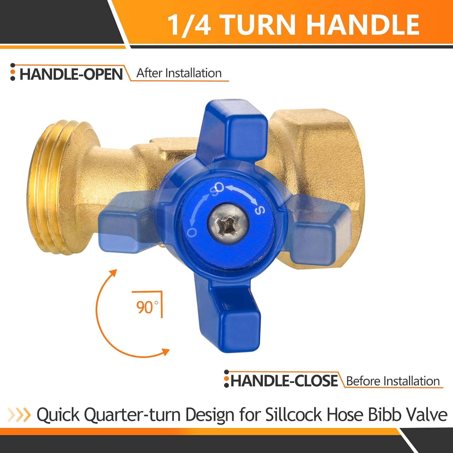 2-Pack HeSun Outdoor Hose Bibb Faucet/Valve,1/4-Turn Garden Spigot,3/4" Female NPT Inlet x 3/4" Male Hose Thread (GHT) Outlet,Blue(SILLCOCK042-2)