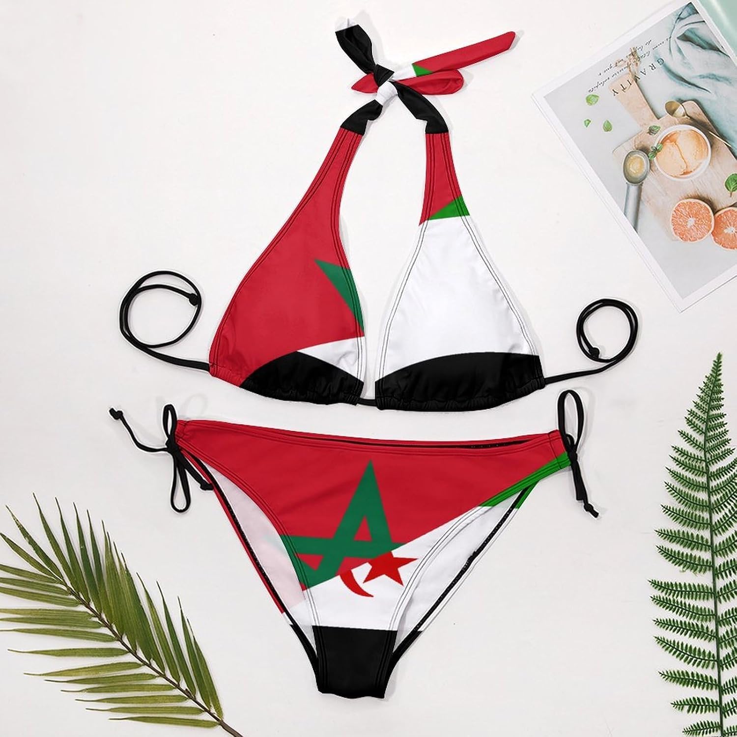 Morocco and Western Sahara Flag Novelty Women's 2 Piece String Bikini Set Swimsuits Bathing Suit Swimwear