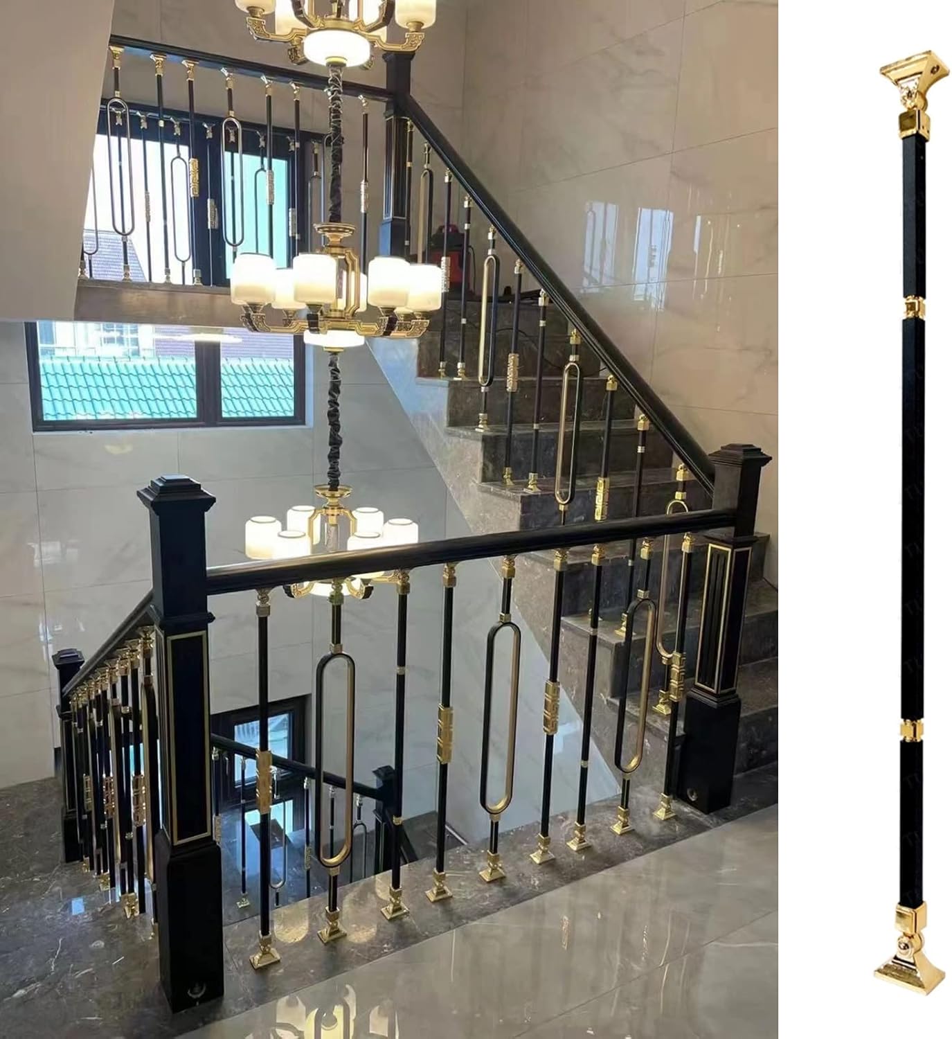 95cm Adjustable Bracket Stairway Railing Kit, 1 2 4 5 6 8 10 Pack Staircase Spindles for Indoor Outdoor Stairs Farmhouse Hallway Entrance Basement, Adjustable Top Brackets(Style-2-1 Pcs)