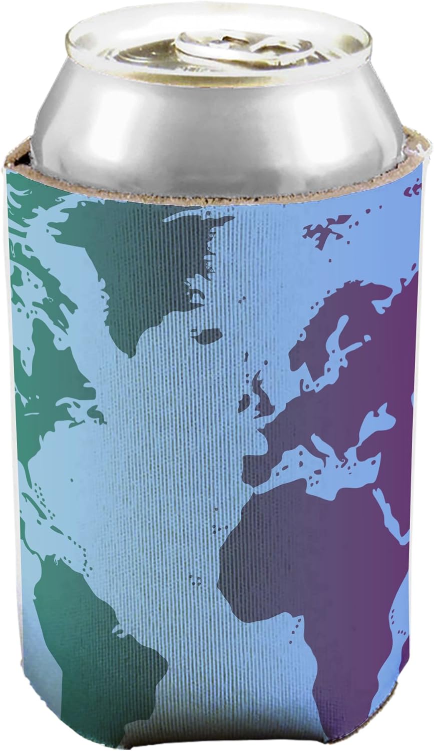 TooLoud Cool World Map Design Can/Bottle Insulator Coolers - 12 Pieces All Over Print