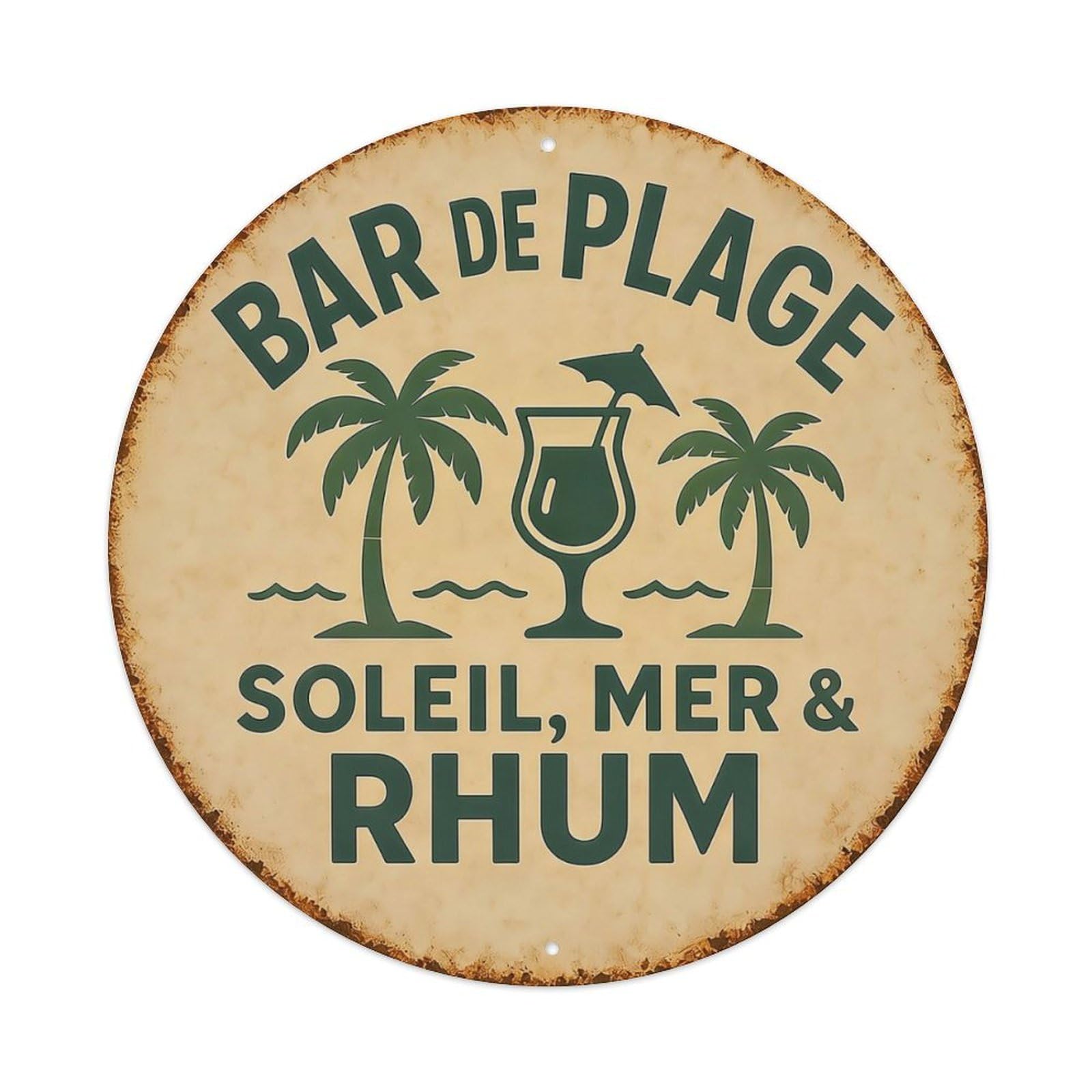 Bar De Plage Palm Trees Cocktail Glass Sun Sea Rum Metal Tin Sign Plaque