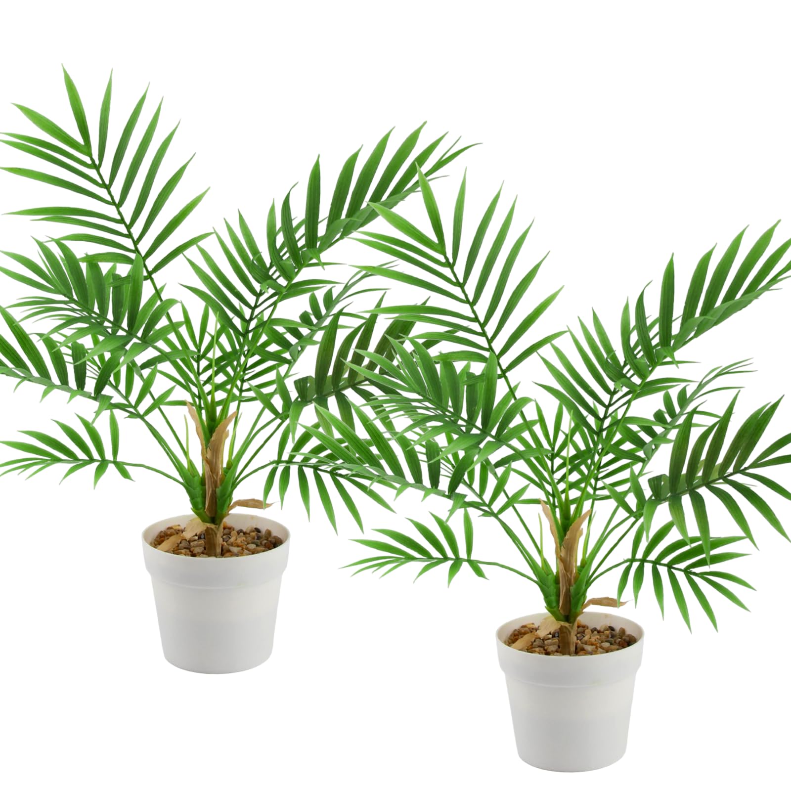 LEIMEND 2 Stück Kunstpalme Kunstpflanze Klein Künstliche Pflanzen | Künstliche Palme in Weißen Töpfen Fake Plant Kunstblumen im Topf Fake Pflanzen für Tischdeko Büro Indoor Outdoor Deko