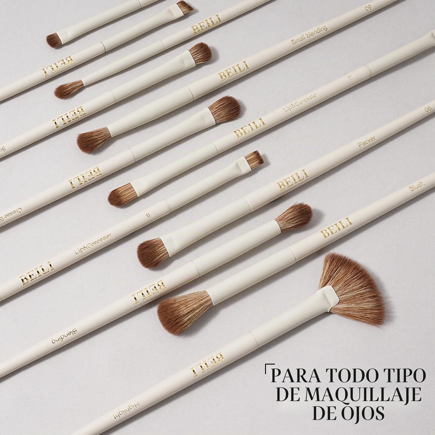 BEILI Juego de Brochas de Maquillaje15 PCS Profesional Pinceles de Maquillaje Premium Synthetic Brochas de Maquillaje Para Cara y Ojos, Rubor, Contorno, Corrector, Eyeshadow