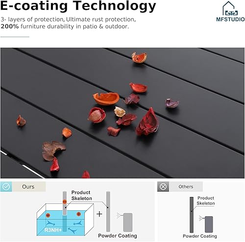 Miniatura 3 de MFSTUDIO Mesa de comedor cuadrada de metal de 60 pulgadas, muebles de patio grande para 8 personas con agujero ajustable para sombrilla para