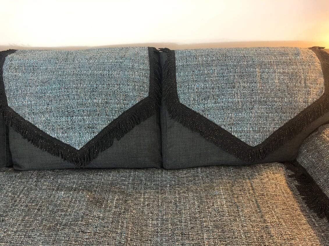 OctoRose Anti-Slip Sofa and Couch Slipcover, Furniturer Protector, Sectional Sofa Cover, Sofa Arm Covers, Thick Linen Teal Blue/Black Mixed Color Sofa Throw 1pc (24x35-S2)