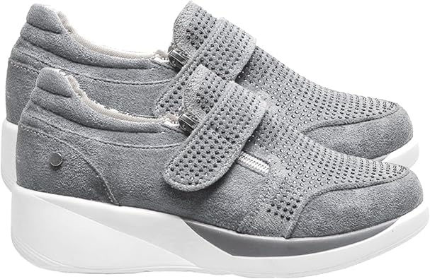 Wedges Shoes for Women Ladies Stylish Wedge Comfort Shoe with Twin Zips Walking Shoes Sneakers Rhinestone Slip Clearance