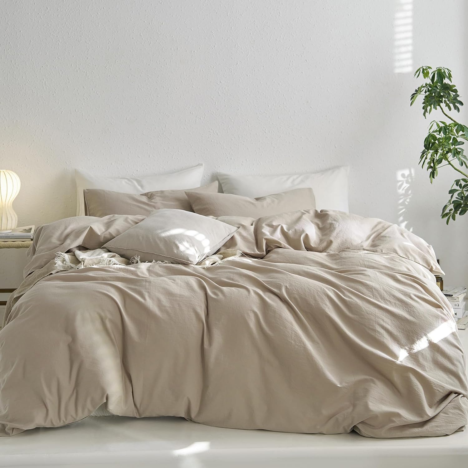 Sedefen Bettwäsche 135x200 cm Baumwolle Beige,Oeko-TEX zertifizierte Bettwäsche Set,Baumwollbettwäsche mit Reißverschluss und 1 Kissenbezug 80x80 cm