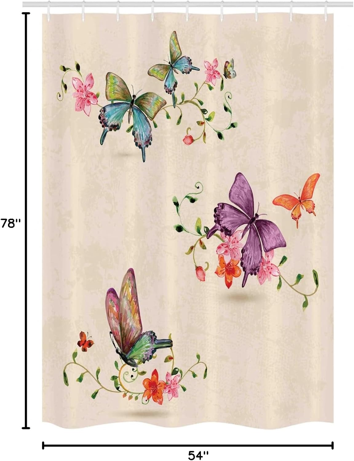 Ambesonne Butterfly Stall Shower Curtain, Springtime Flying Moths on Vintage Style Background Wings Transformation, Fabric Bathroom Decor Set with Hooks, 54" W x 78" L, Cream Pink