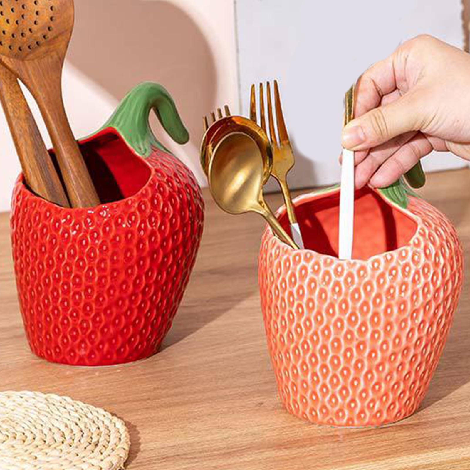 Contenedor de mantequilla con acento de de cerámica, textura de fruta elevada, forma de fresa brillante para estación de café, decoración de cocina de cerámica, contenedor de encimera de fresa,