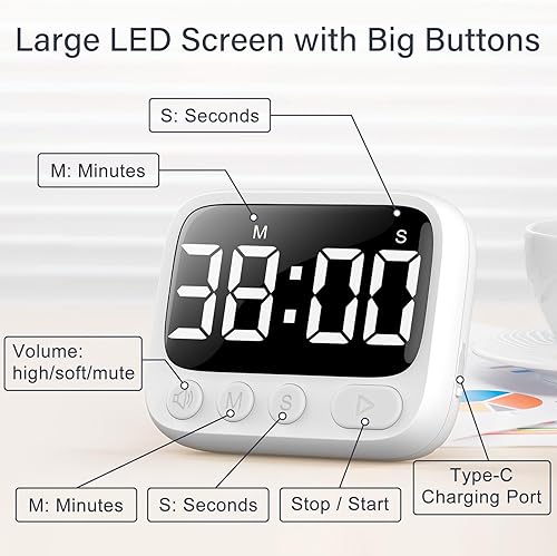 Miniatura 7 de Temporizador de ducha impermeable para baño, temporizador digital para montaje en pared, estudio con soporte plegable, cronómetro de cuenta