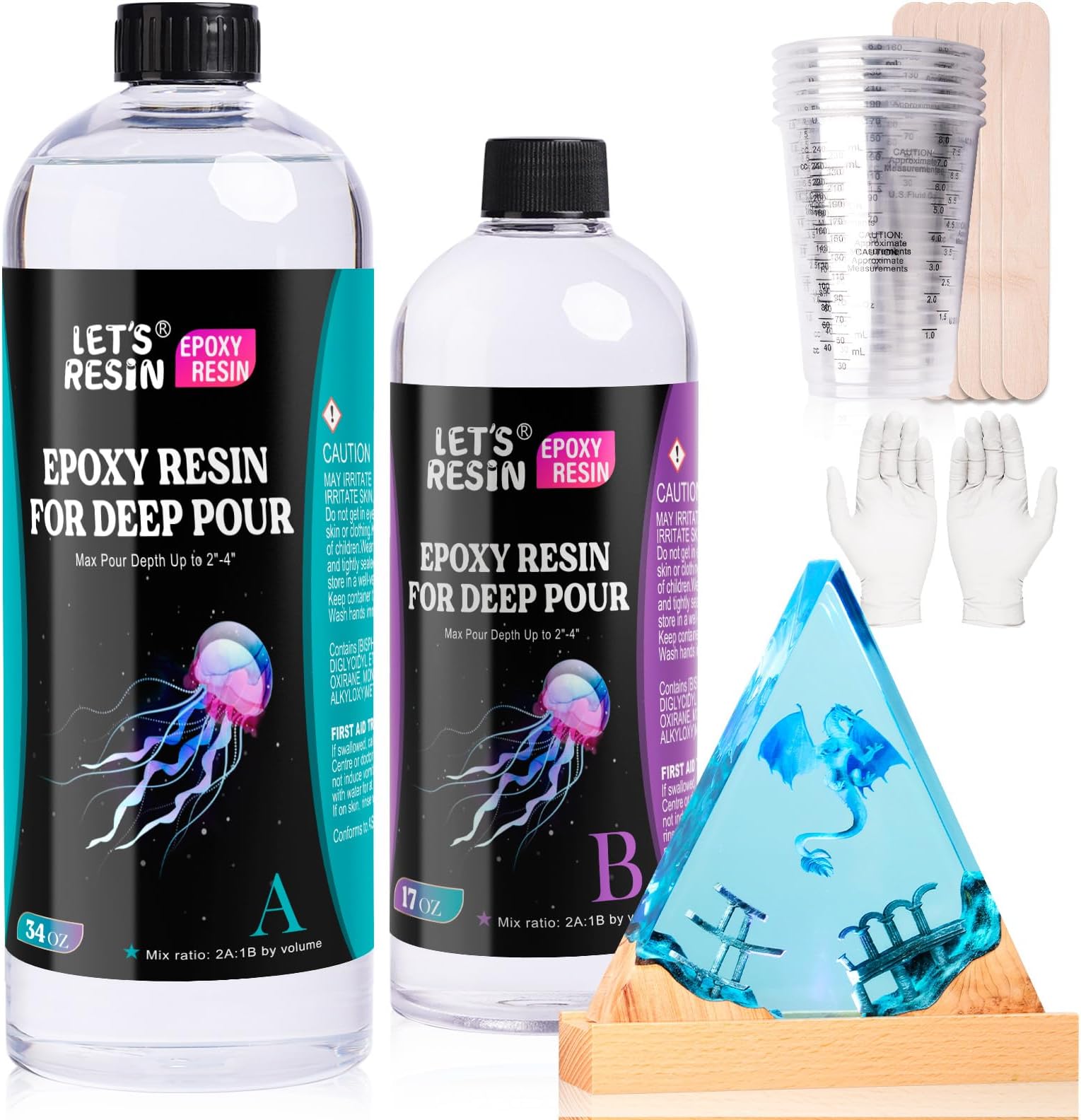 LET'S RESIN EPOXY RESIN Deep Pour Epoxy Resin, 51OZ 2-4 inch Clear Epoxy Resin Kit,Bubble Free Low Odor 2:1 Low Viscosity Casting for River Table,Wood,Flower Preservation, Art Crafts