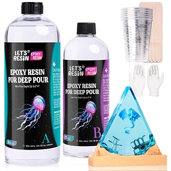 LETS RESIN EPOXY RESIN Deep Pour Epoxy Resin, 51OZ 2-4 inch Clear Epoxy Resin Kit,Bubble Free Low Odor 21 Low Viscosity Casting for River Table,Wood,Flower Preservation, Art Crafts