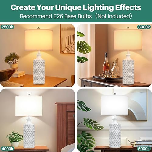Miniatura 5 de Brightever Juego de 2 lámparas de mesa de cerámica de 25 pulgadas, modernas lámparas de mesita de noche para sala de estarestudio, dormitorio,