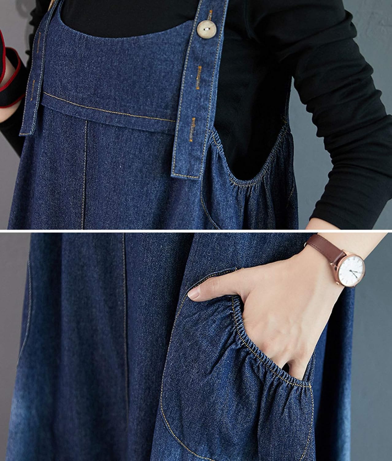 HALITOSS Women's Solid Jumpsuit Adjustable Belt Denim Bib Overall Casual Baggy Rompers Skirts