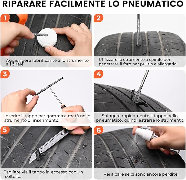 ETENWOLF Kit Riparazione Gomme Forati con Tappi 16 Pz, Kit di Riparazione Pneumatici Professionale per Auto, Moto, ATV, Camion, Trattore - 4
