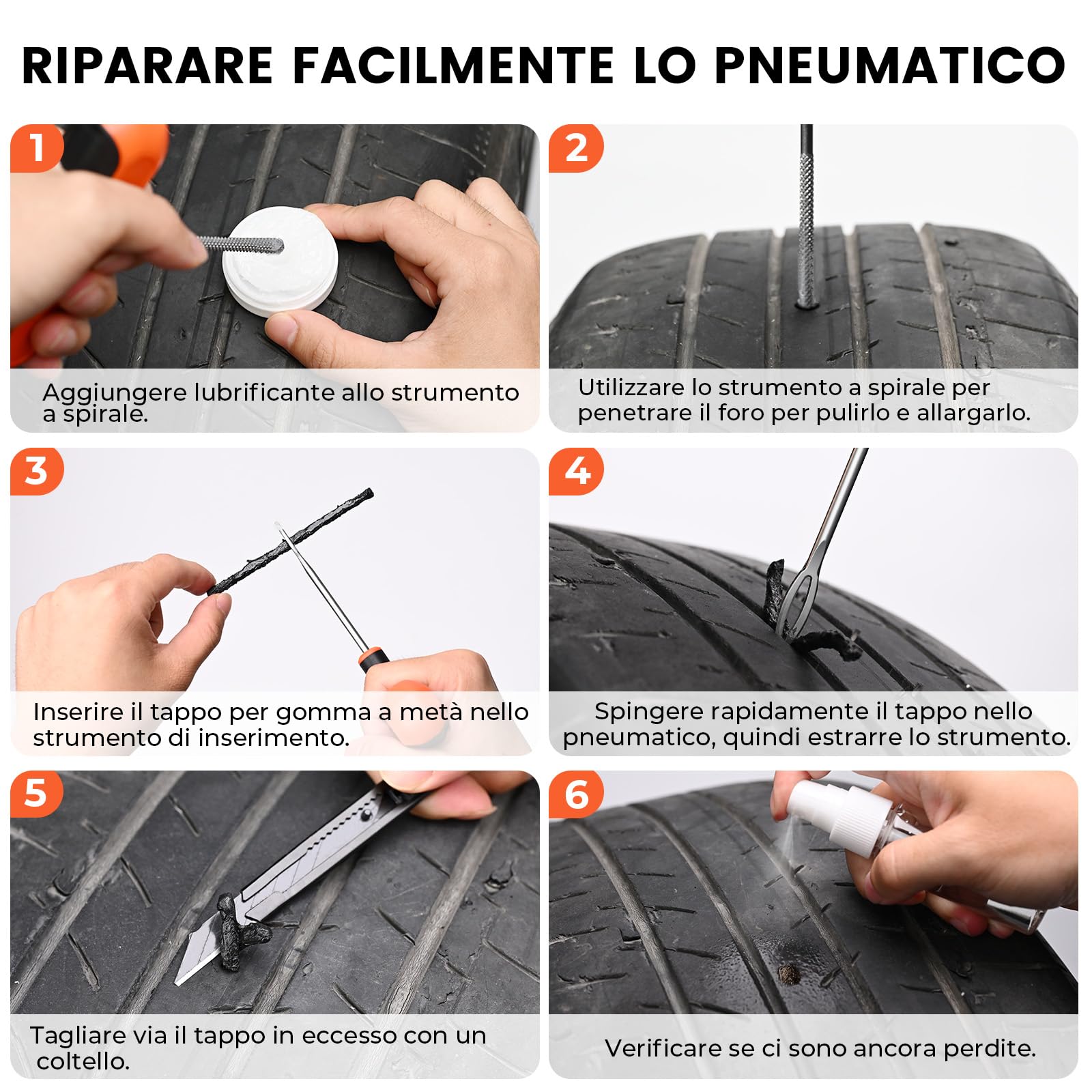 ETENWOLF 42 x Kit di Riparazione Pneumatici con Tappo in Gomma | Impugnatura a T migliorata, Portatile e Compatto, per Auto, Moto, ATV, SUV, Biciclette