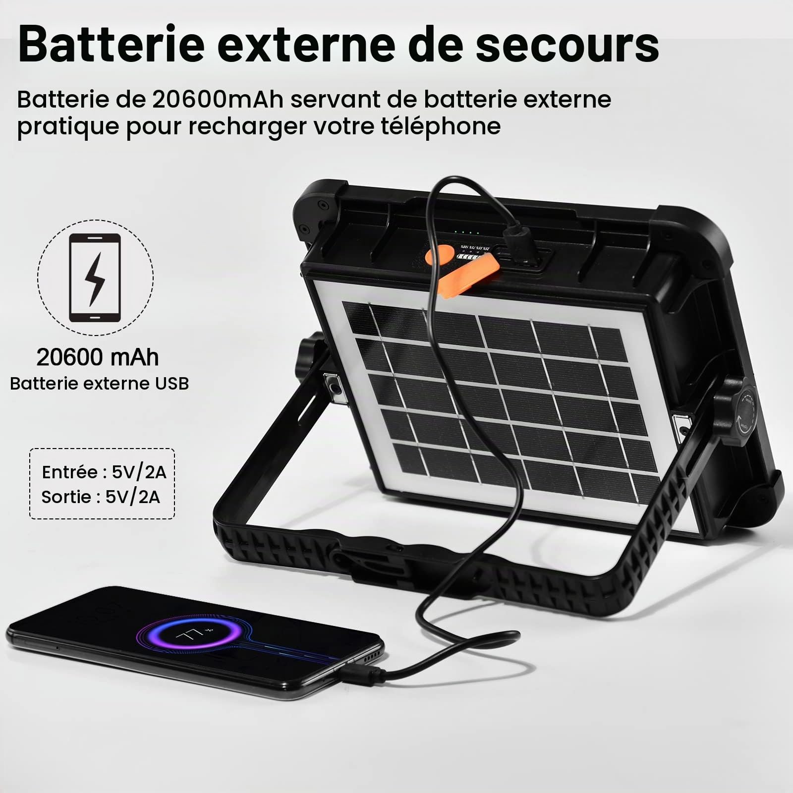 iodoo 200W Projecteur LED Rechargeable Avec Télécommande, Lumière de Travail Lanterne Portable avec Panneau Solaire, 20600mAh USB Lampe Rechargeable, pour Camping, Chantier, Garage