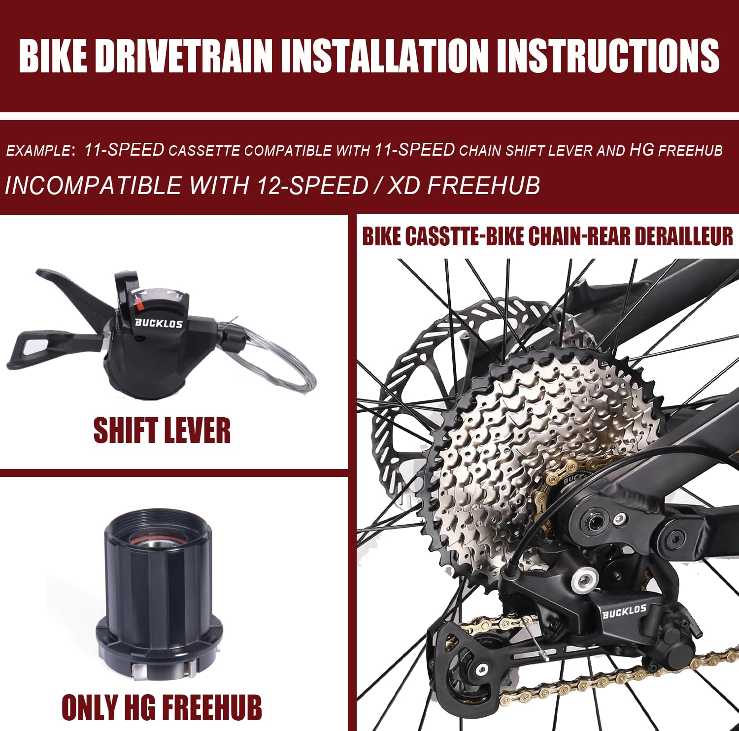 BUCKLOS Cassette de vélo ultra légère 8/9/10/11/12 vitesses 11-25/28/32/34/36/40/42/46/50/52T pour VTT/vélo de route/XC/DH/AM, compatible avec Shimano Sram HG Hub Driver..