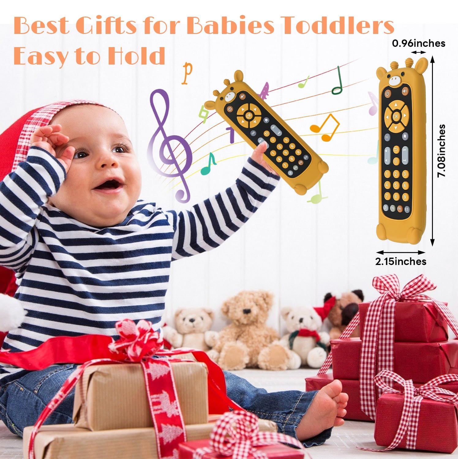 Baby TV Telecomando con Luce e Suono, Giochi Musicali per Bambini 6-18 Mesi con Inglese/Francese/Spagnolo, Giocattoli Sonori Sensoriali Regali per Prima Educativi per 6 Mesi + (Nero Giraffa)