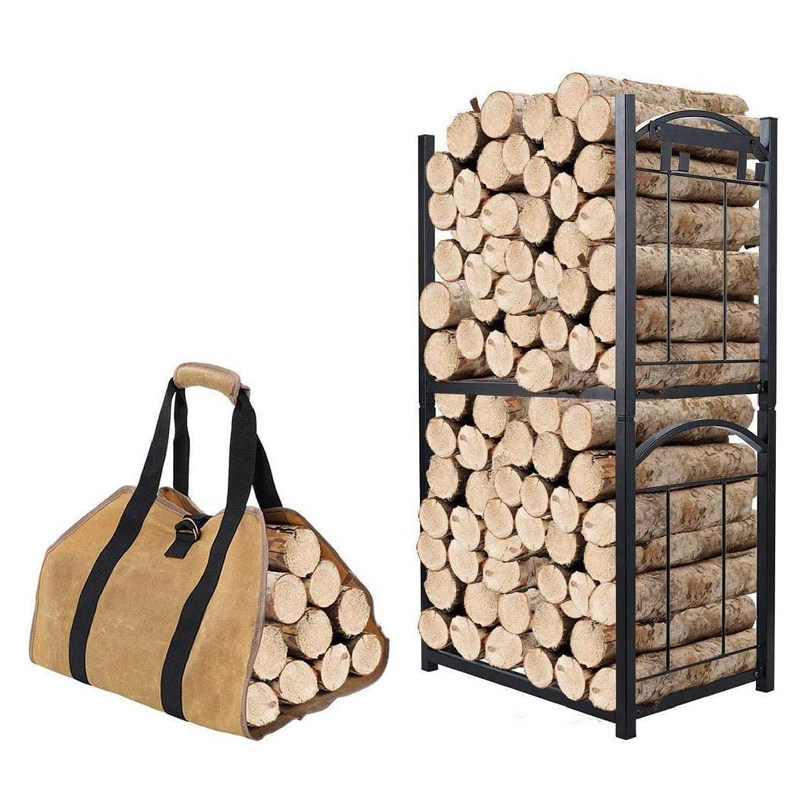 Portalegna Da Esterno Porta legna da ardere for interni ed esterni | Con ganci for accendere il legno, supporto for legno in acciaio con doppio rivestimento resistente(Style -B)