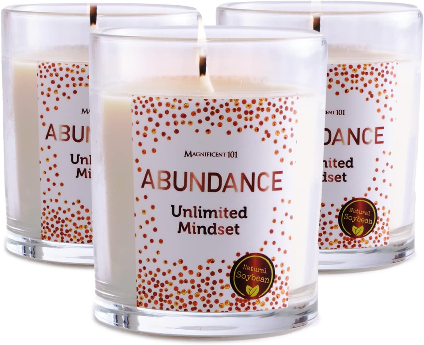 MAGNIFICENT 101 Abundance Mindset Smudge Candle Set - 3.5 Oz Each (3 Pack) - Abundance Unlimited Mindset - 42 Hr Burn for Energy Cleansing & Manifestation