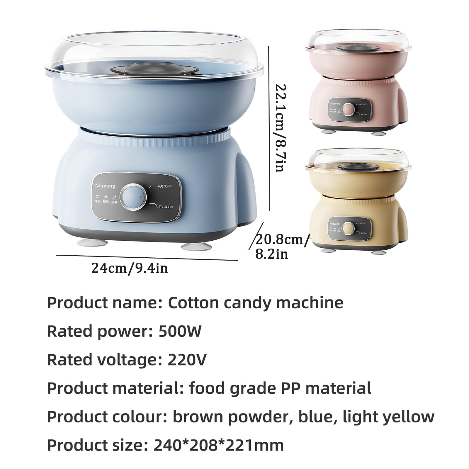 Máquina De Algodón De Azúcar 500W, Máquina De Algodón De Azúcar con 200 Palitos De Bambú Y Cuchara De Azúcar, Máquina De Algodón De Azúcar para Cumpleaños, Día del Niño Y Navidad Blue