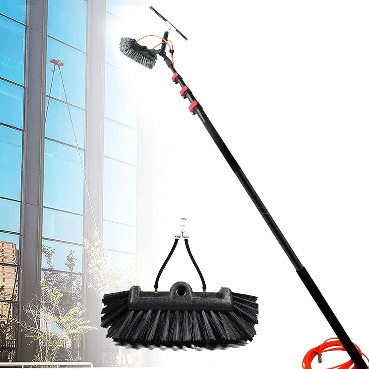 Perche de nettoyage de vitres extensible 12m et balai télescopique lave-vitre
