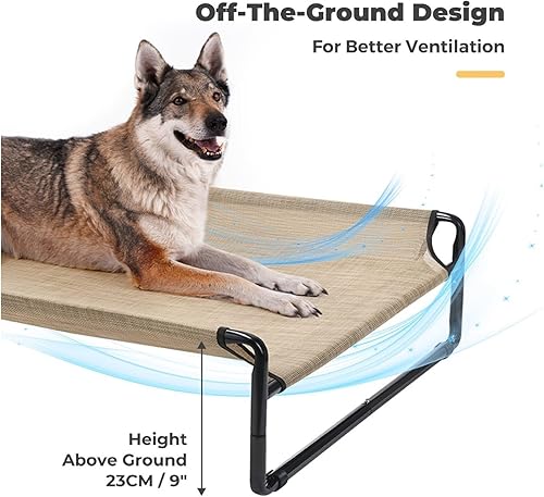 Miniatura 5 de Elevated Dog Bed, X-Large Cooling Cot for Large Dogs, Raised Pet Bed with Washable Mesh, Outdoor Indoor Use, Heavy Duty Steel Frame, Beige Coffee