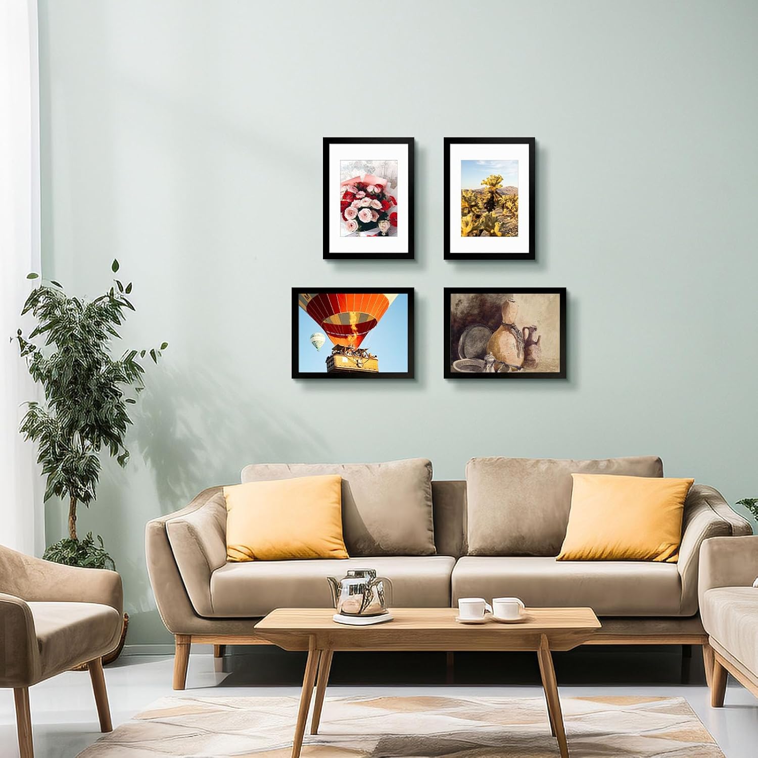 Golden State Art 12x16 Picture Frame with Mat for 8.5x11 Picture - Shatter Resistant Plexiglass - Engineered Wood Gallery Wall Frame for 30x40 cm Prints (Black, 2 Pack)